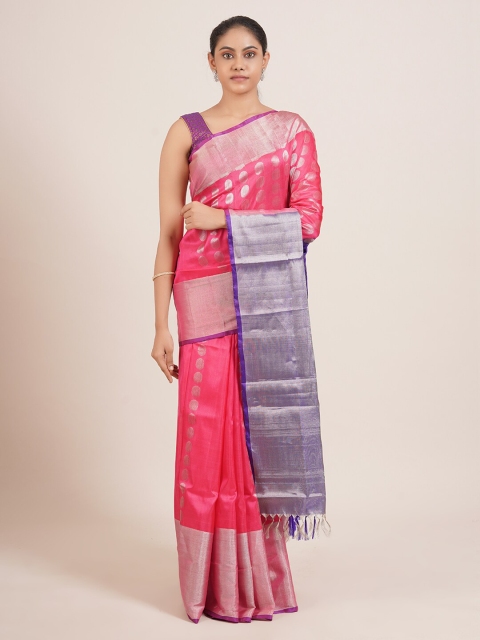 

Pothys Pink & Blue Woven Design Pure Silk Uppada Saree