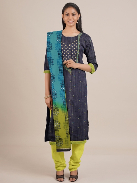 

Pothys Blue & Green Embroidered Unstitched Dress Material