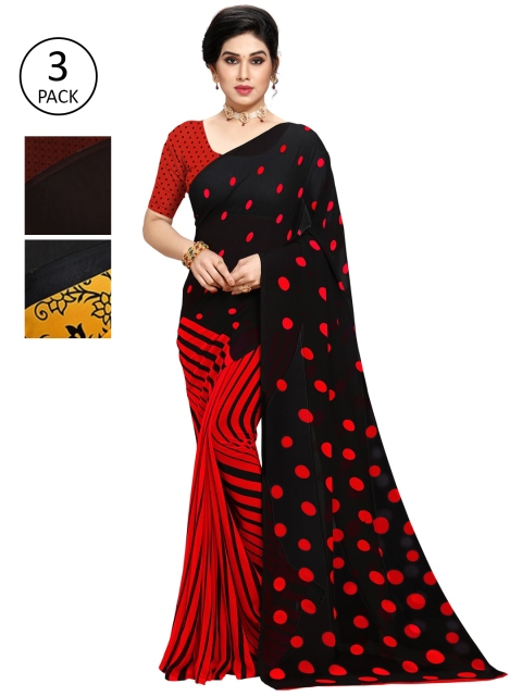 

KALINI Black & Red Pack of 3 Saree