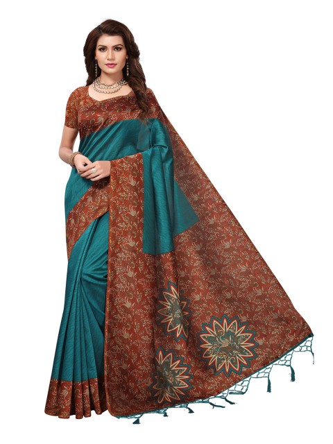 

KALINI Teal & Brown Art Silk Saree