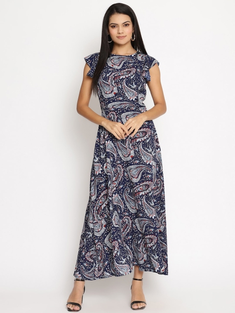 

HOUSE OF KKARMA Navy Blue & Off White Ethnic Motifs Maxi Dress