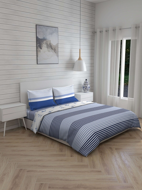 

Layers Blue & White Striped Double Bedding Set With Pillow Covers & Comforter