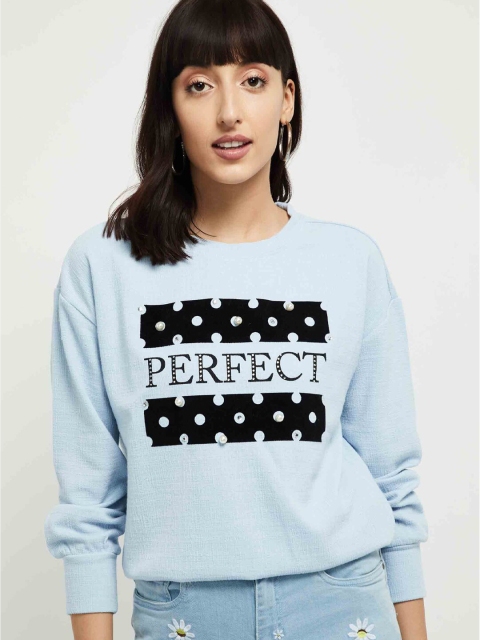 

max Women Blue & Black Typography Printed Pullover