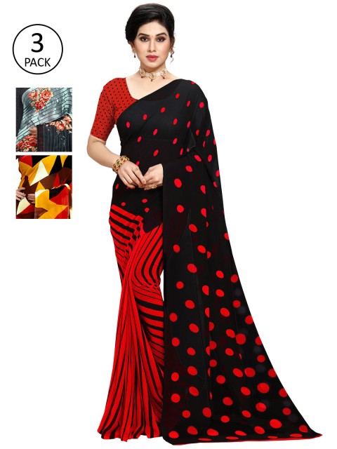 

KALINI Pack of 3 Poly Georgette Printed Sarees, Mustard