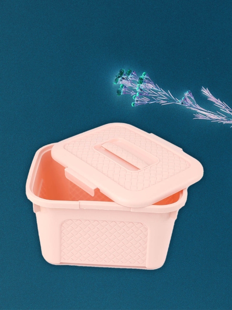 

YOYOSO Set Of 2 Pink Plastic Woven Storage Box With Lid