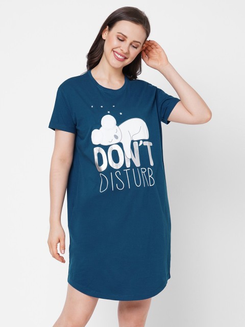 

Sweet Dreams Navy Blue Printed Nightdress