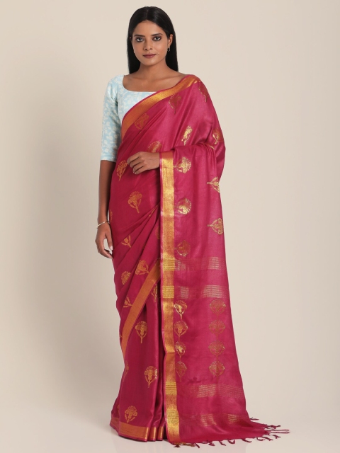 

Suta Pink & Gold-Toned Ethnic Motifs Zari Saree