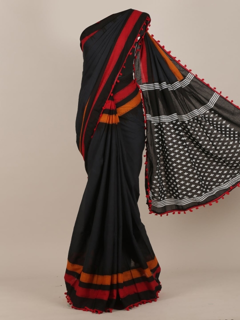 

Pothys Charcoal Grey & Red Cotton Blend Saree