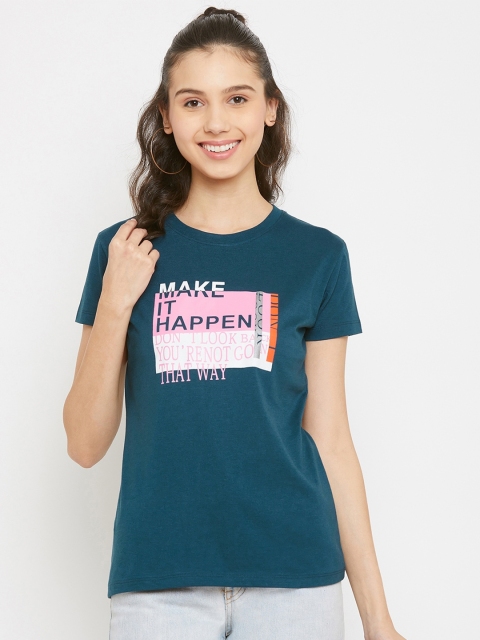 

Plagg Women Teal Typography Printed T-shirt