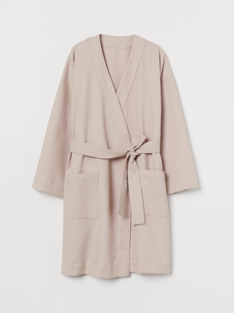 

H&M Women Beige Solid Waffled Dressing Gown