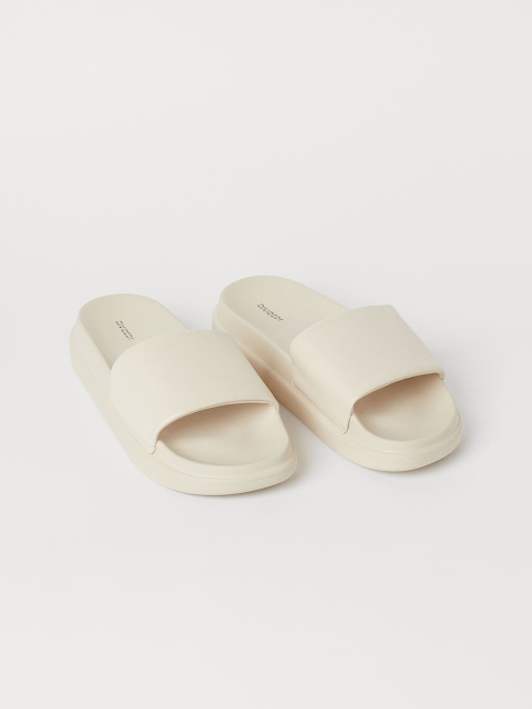 

H&M Women Beige Solid Platform Pool Sliders