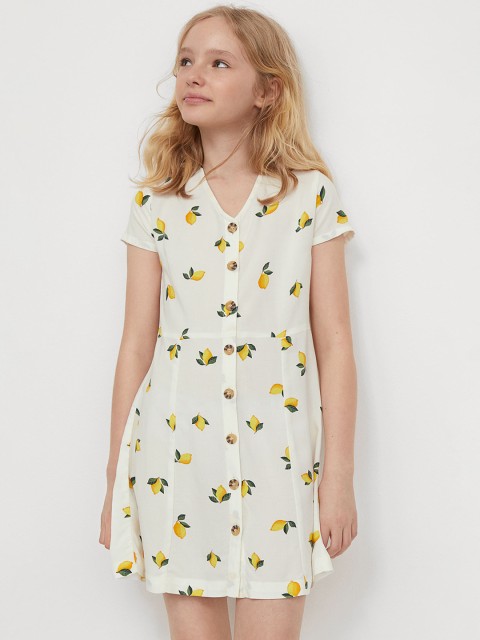 

H&M Girls White Printed Button Front Dress