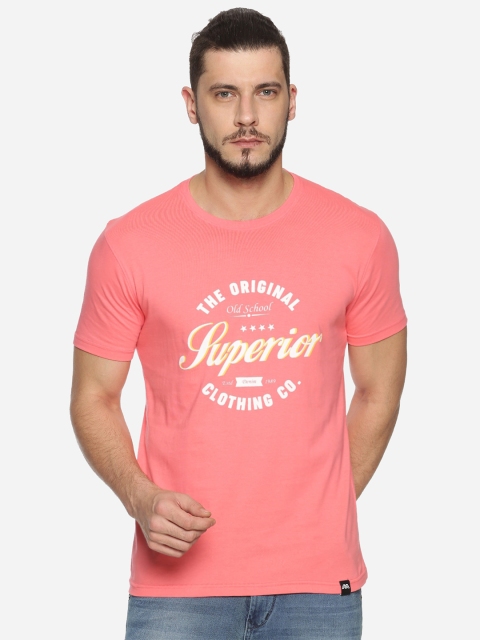 

MASH UNLIMITED Men Pink Typography Printed Slim Fit T-shirt