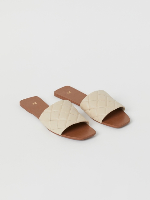

H&M Women Beige Quilted Slides