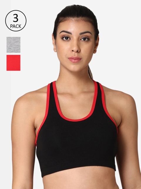 

ABELINO Pack of 3 Black & Red Workout Bra Full Coverage