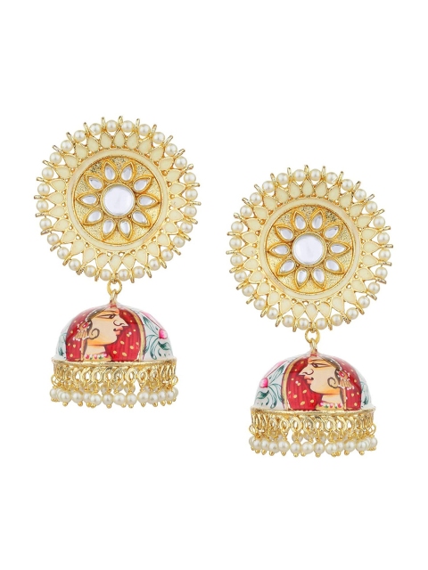 

Runjhun Gold-Toned Dome Shaped Hand Painted Amrapali Traditional Jhumka