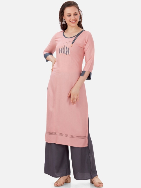 

Kiana Women Pink Embroidered Kurta with Palazzos