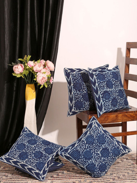 

Gulaab Jaipur Navy Blue & White Set of 5 Indigo Hand block Printed Square Cushion Covers