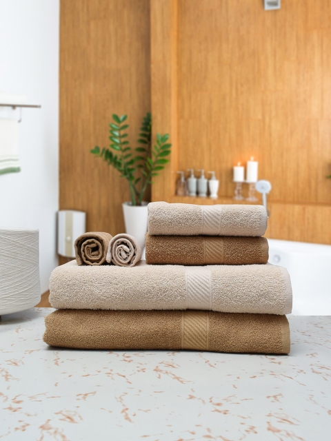 

RANGOLI Set Of 6 Beige & Cream-Coloured Solid 380 GSM Pure Cotton Towels