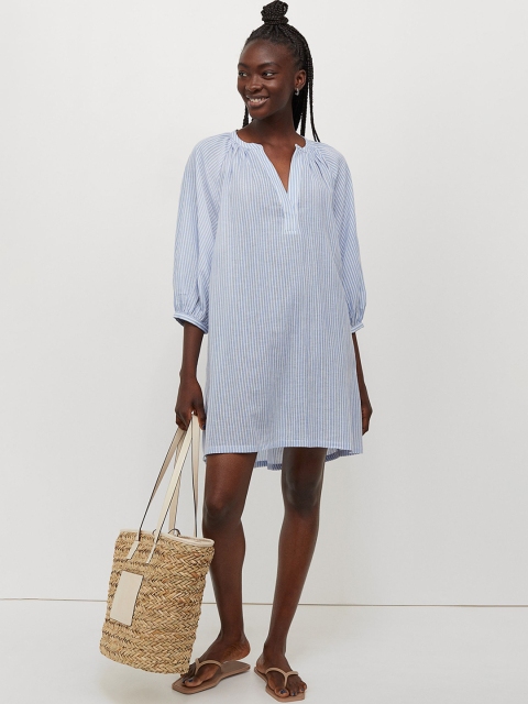

H&M Women Blue Solid Airy Cotton Dress