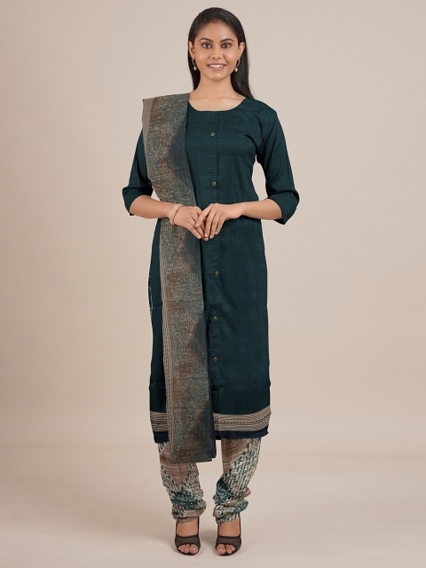 

Pothys Green & Brown Unstitched Dress Material