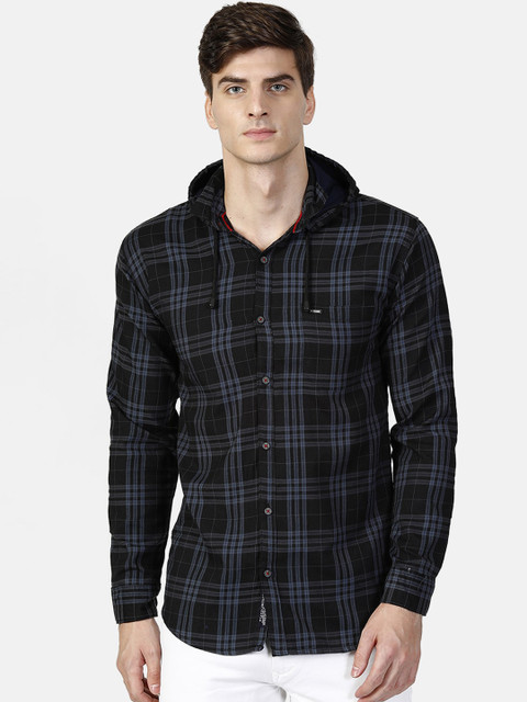 

V2 Value & Variety Men Black Slim Fit Tartan Checks Checked Casual Shirt