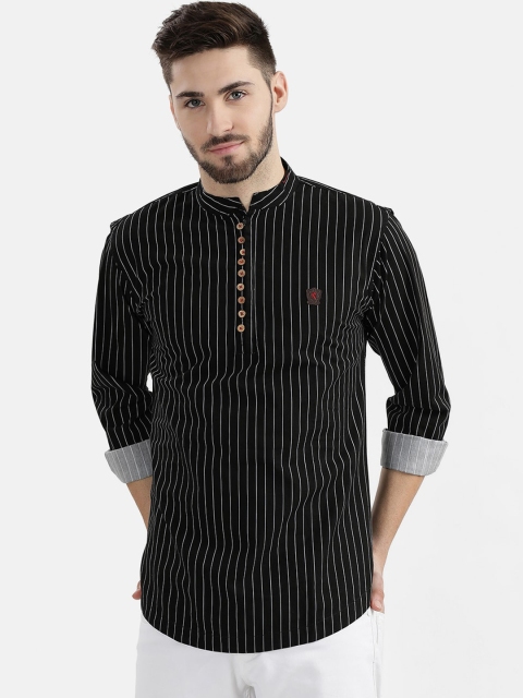 

V2 Value & Variety Men Black Striped Kurta