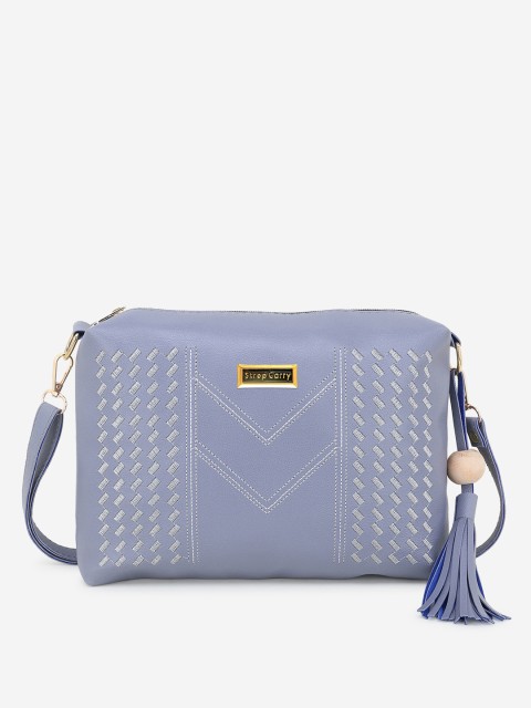 

Stropcarry Blue Textured Structured Tasselled Sling Bag