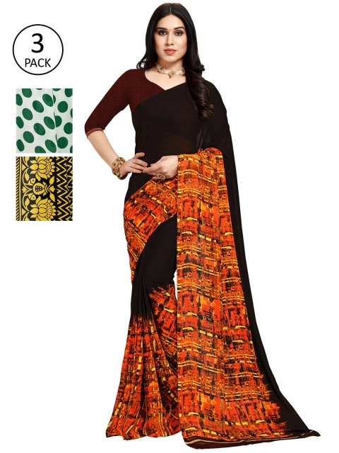

KALINI Pack Of 3 Multicoloured Poly Georgette Sarees, Multi