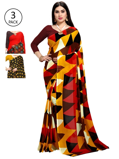 

KALINI Pack Of 3 Multicoloured Poly Georgette Sarees, Multi