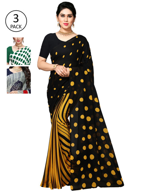 

KALINI Pack of 3 Poly Georgette Sarees, Yellow