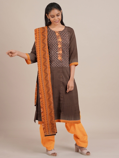 

Pothys Brown & Orange Embroidered Unstitched Dress Material