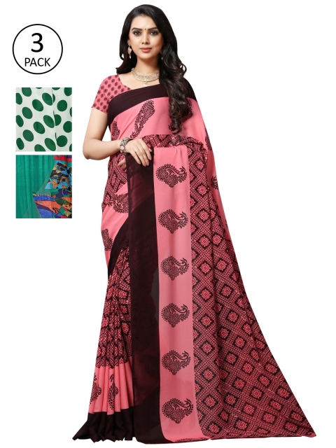 

KALINI Pack of 3 Poly Georgette Sarees, White
