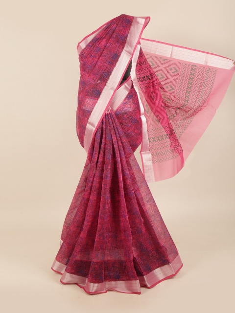 

Pothys Pink & Silver-Toned Woven Design Saree