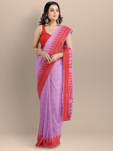 

BharatSthali Purple & Red Striped Pure Cotton Mangalagiri Handloom Saree
