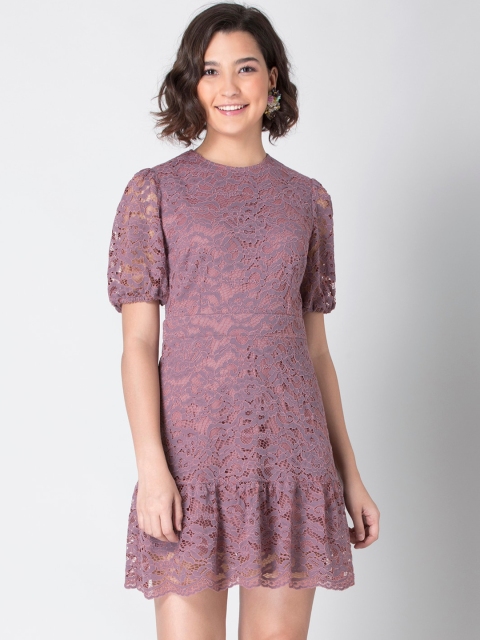 

FabAlley Women Mauve Lace A-Line Mini Dress