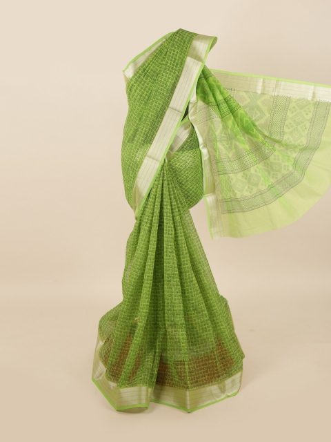 

Pothys Green & Silver-Toned Floral Zari Saree