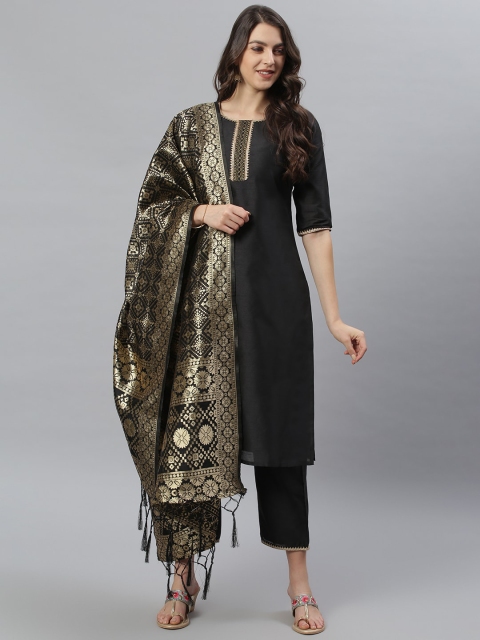 

Azira Women Black Gotta Patti Chanderi Silk Kurta with Trousers & With Dupatta