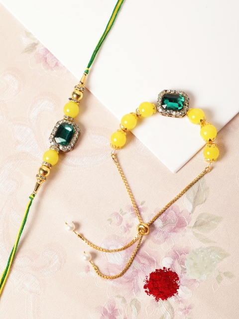 

PASSION PETALS Bracelet Style Bhaiya Bhabhi Rakhi Set with Card And Roli Chawal, Multi