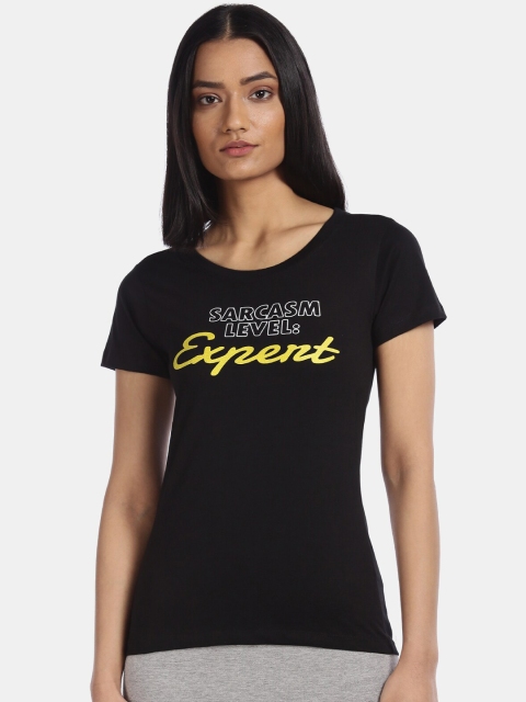 

Sugr Women Black Typography Pure Cotton Printed T-shirt