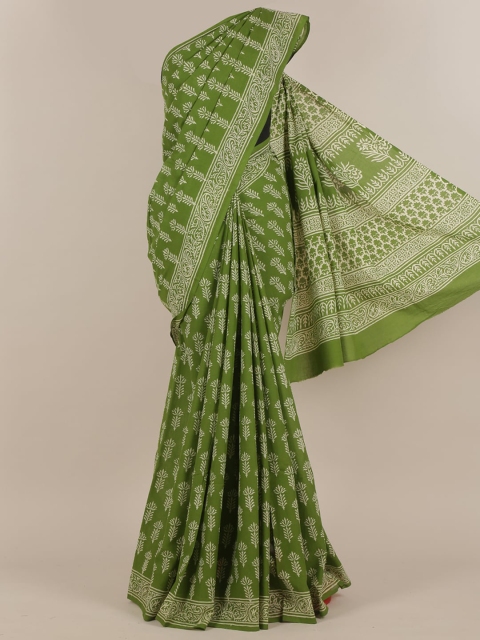 

Pothys Green & Off White Floral Saree