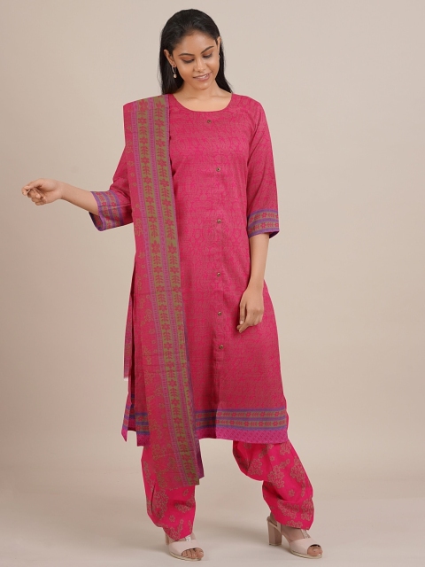 

Pothys Pink & Green Unstitched Dress Material