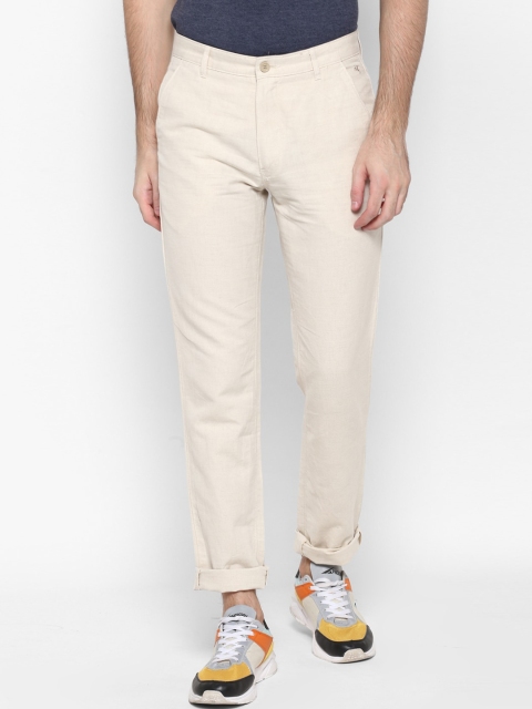 Cantabil Men Beige Straight Fit Regular Cotton Trousers