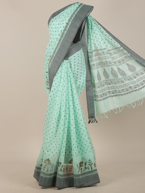 

Pothys Sea Green & Grey Ethnic Motifs Saree