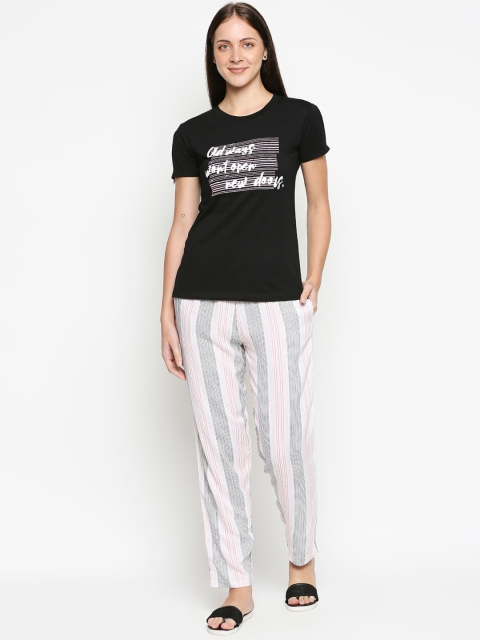 

XIN Women Black & Pink Printed Night suit