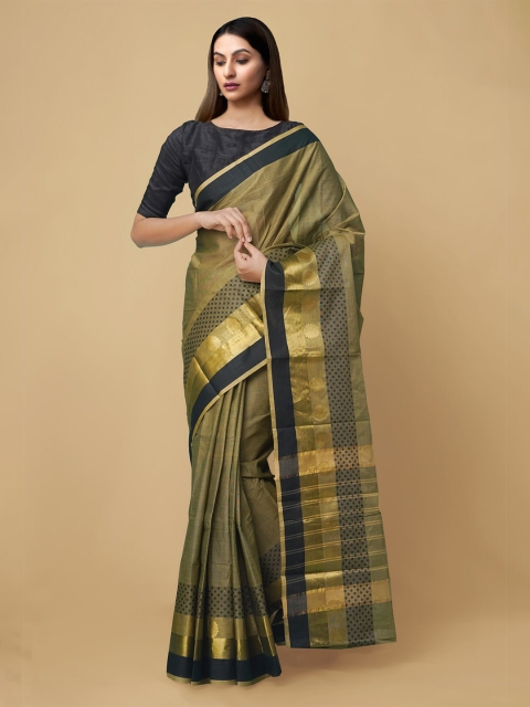 

Unnati Silks Olive Green & Gold Woven Design Pure Cotton Handloom Uppada Saree