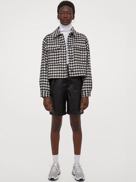 

H&M Women Black Cropped Shirt Jacket