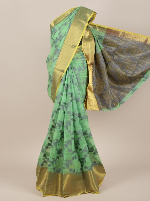 

Pothys Green & Gold-Toned Zari Pure Cotton Saree