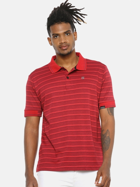 

Campus Sutra Men Red Striped Polo Collar T-shirt