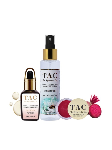 TAC - The Ayurveda Co. 10% Niacinamide Face Serum, Toner & Beetroot Lip And Cheek Tint, Maroon
